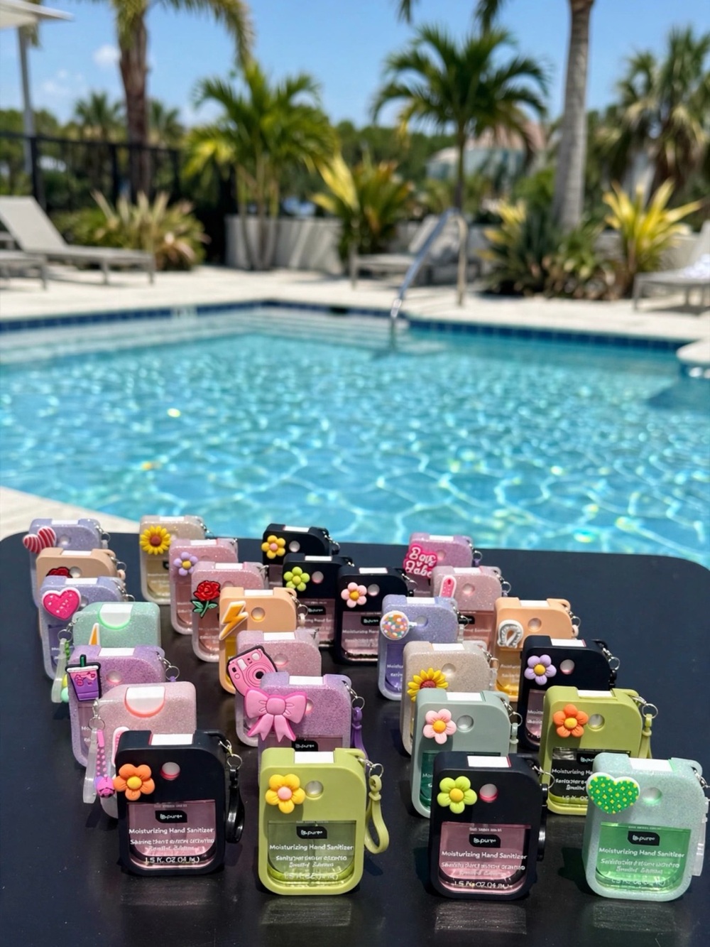 27 Kids Glitter Hand Sanitizer Holder Keychain - Green, Pink, Black, Purple